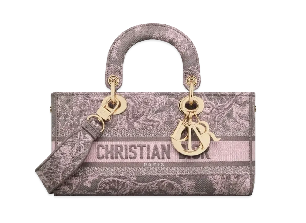 Dior Medium Lady D-Joy Bag Toile De Jouy Reverse Embroidery "Gray/Pink"