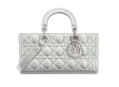 Dior Medium Lady D-Joy Bag Iridescent Metallic Cannage Lambskin "Silver"