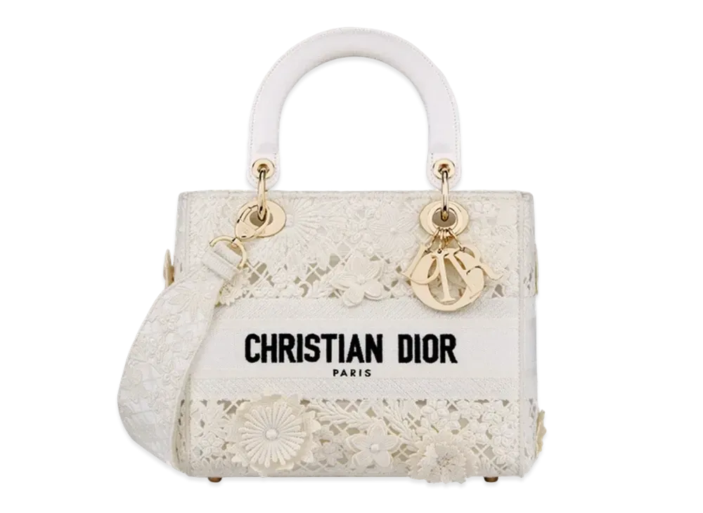 Dior Medium Lady D Lite Bag D-Lace Embroidery 3D Macrame Effect "White"