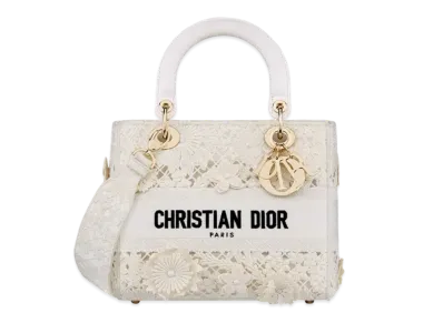 Dior Medium Lady D Lite Bag D-Lace Embroidery 3D Macrame Effect "White"