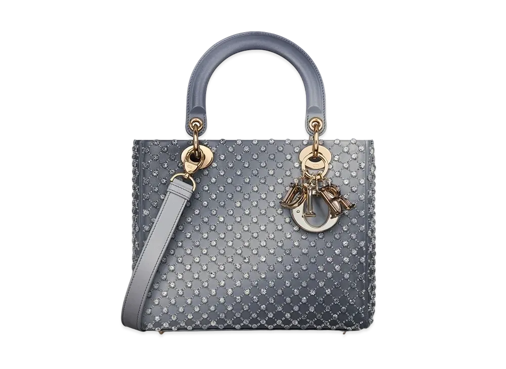 Dior Medium Lady Bag Gradient Bead Diamond Motif "Ethereal Gray"