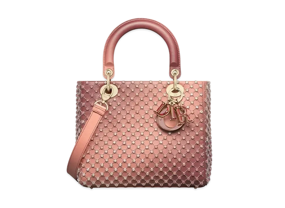 Dior Medium Lady Bag Gradient Bead Diamond Motif "Ethereal Pink"