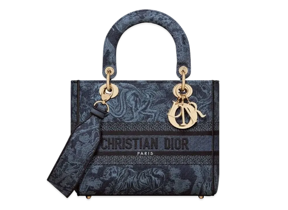 Dior Medium Lady D-Lite Bag Toile De Jouy Embroidery "Denim Blue"