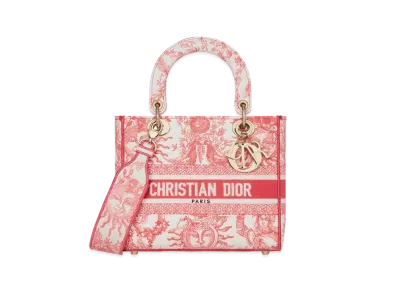 Dior Dioriviera Medium Lady D-Lite Bag Toile de Jouy Soleil Embroidery "Coral"
