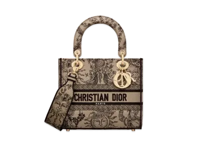 Dior Medium Lady D-Lite Bag Toile de Jouy Soleil Embroidery "Beige/Black"