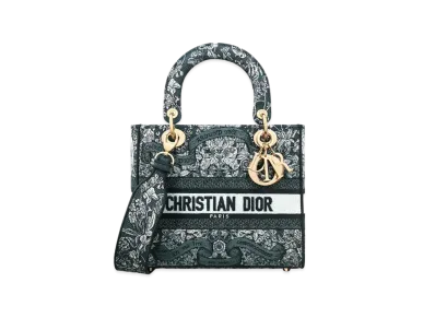 Dior Medium Lady D-Lite Bag Embroidery with Dior Around the World Motif "Latte/Blue"
