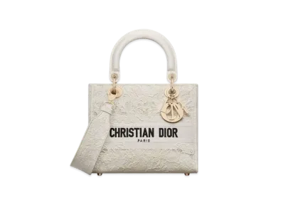 Dior Lady D-Lite Bag Medium Dior Chardons Macrame Embroidery Japan Exclusive "Latte"