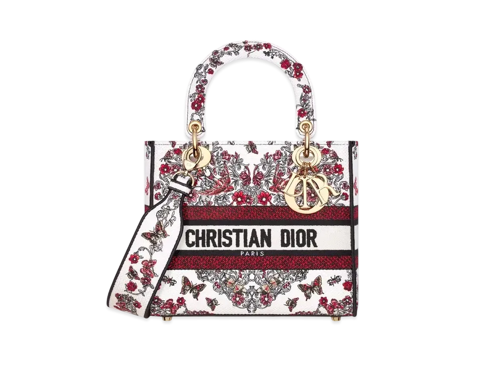 Dior Dioramour Medium Lady D-Lite Bag Embroidery with Multicolor Coeur des Curiosites Motif "White/Multicolor"