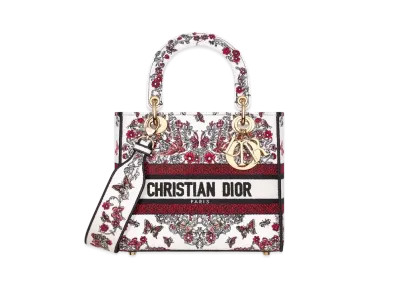 Dior Dioramour Medium Lady D-Lite Bag Embroidery with Multicolor Coeur des Curiosites Motif "White/Multicolor"