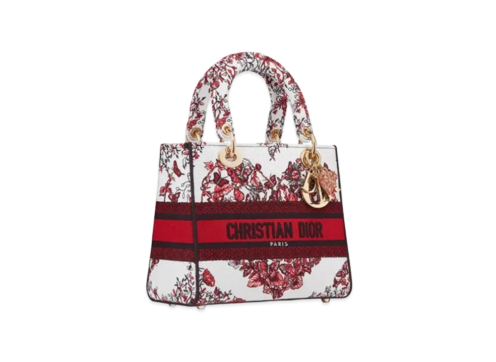 Dior Medium Lady D Lite Bag Le Coeur des Papillons Embroidery "White/Red"