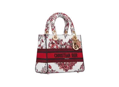 Dior Medium Lady D Lite Bag Le Coeur des Papillons Embroidery "White/Red"