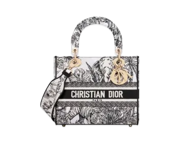 Dior Medium Lady D-Lite Bag Toile de Jouy Voyage Embroidery "White/Black"