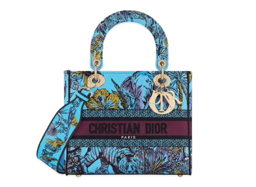 Dior Medium Lady D-Lite Bag Celestial Toile De Jouy Voyage Embroidery "Blue/Multicolor"