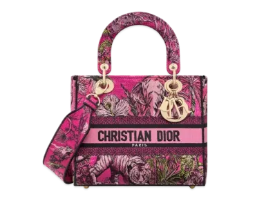 Dior Medium Lady D-Lite Bag Toile De Jouy Voyage Embroidery "Fuchsia Multicolor"
