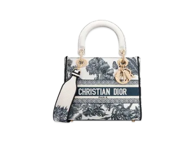 Dior Dioriviera Medium Lady D-Lite Bag Toile de Jouy Palms Embroidery "White/Blue"