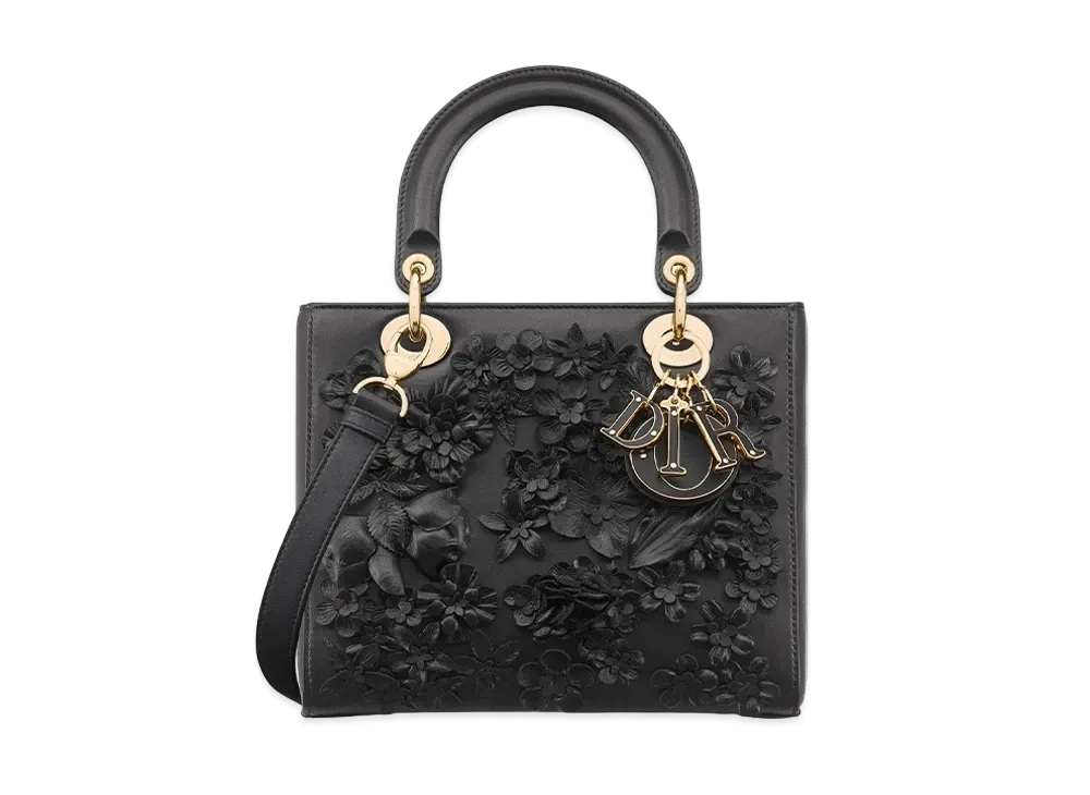 Dior Medium Lady Bag 3D Flowers "Black"