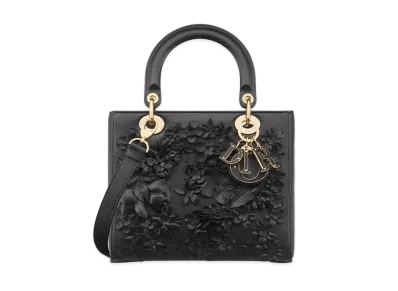 Dior Medium Lady Bag 3D Flowers "Black"