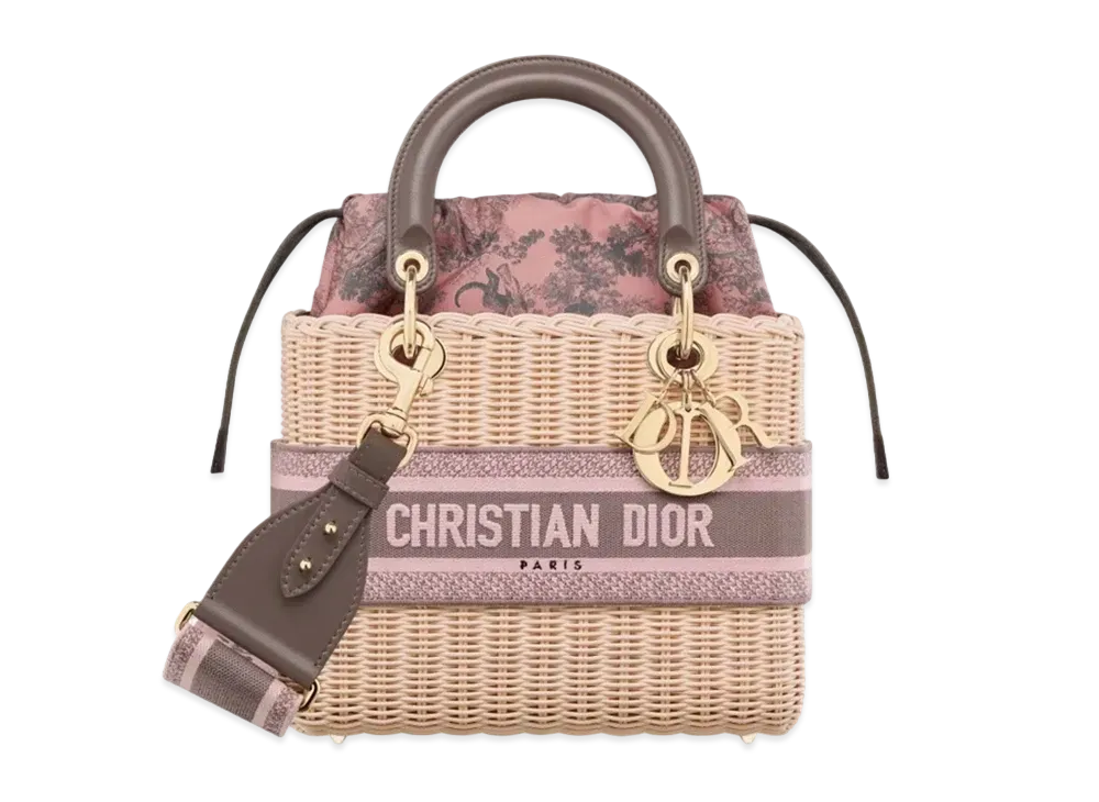 Dior Medium Lady Bag Natural Wicker Toile De Jouy Sauvage Cotton Canvas "Pink/Gray"
