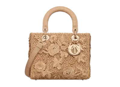 Dior Medium Lady D Lite Bag Embroidered 3D Flowers Raffia "Natural"