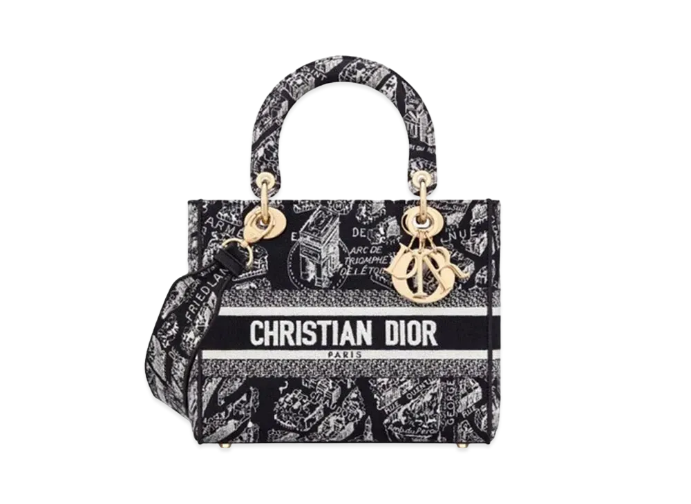 Dior Medium Lady D-Lite Bag Plan de Paris Embroidery "Black/White"