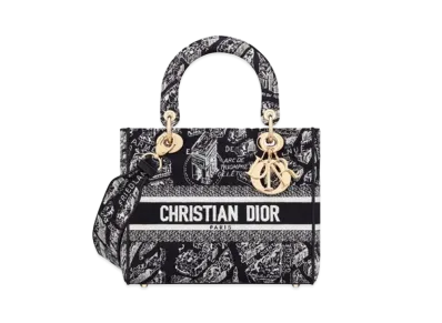 Dior Medium Lady D-Lite Bag Plan de Paris Embroidery "Black/White"