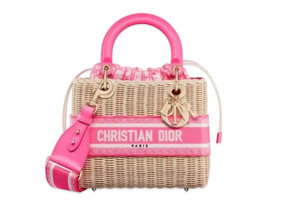 Dior Medium Lady Bag Natural Wicker Dior Oblique Jacquard "Fluorescent Pink"