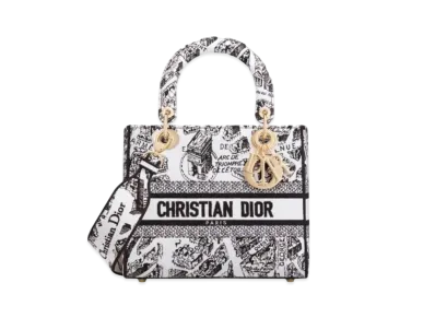 Dior Medium Lady D-Lite Bag Plan de Paris Embroidery "White/Black"