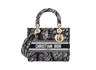 Dior Medium Lady D Lite Bag Plan de Paris Embroidery "Black/White"