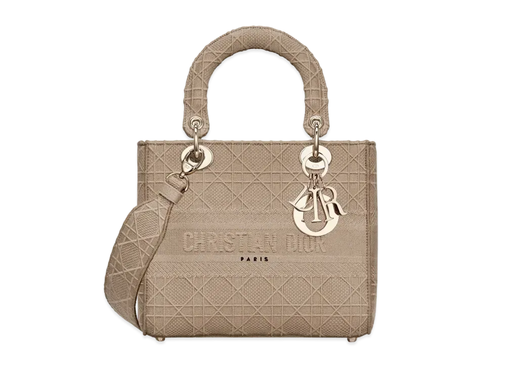 Dior Medium Lady D-Lite Bag Cannage Embroidery "Beige"