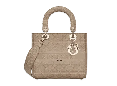 Dior Medium Lady D-Lite Bag Cannage Embroidery "Beige"