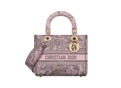 Dior Medium Lady D Lite Bag Toile de Jouy Reverse Embroidery "Gray/Pink"