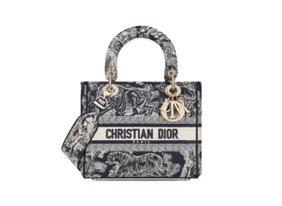 Dior Medium Lady D-Lite Bag Toile de Jouy Reverse Embroidery "Blue"