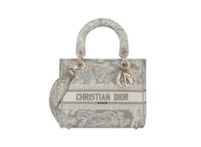 Dior Medium Lady D Lite Bag Toile de Jouy Reverse Embroidery "Gray"