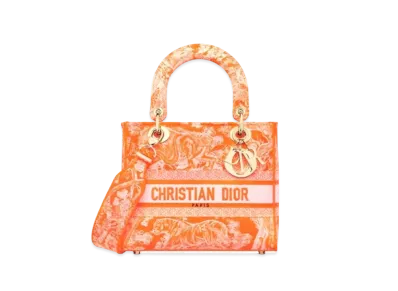 Dior Medium Lady D Lite Bag Toile De Jouy Reverse Embroidery "Fluorescent Orange"