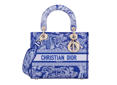 Dior Medium Lady D Lite Bag Toile De Jouy Reverse Embroidery "Fluorescent Blue"