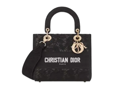 Dior Medium Lady D-Lite D-Lace Embroidery with Macrame Effect Bag "Black"