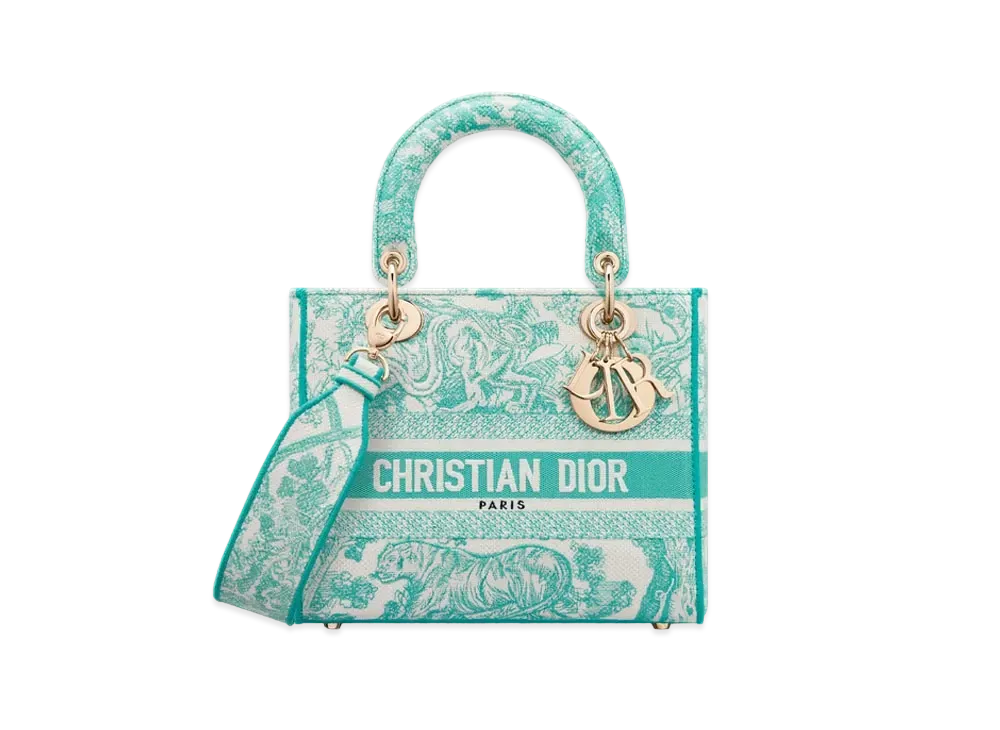 Dior Dioriviera Lady D-Lite Bag Toile De Jouy Embroidery "Aquamarina"