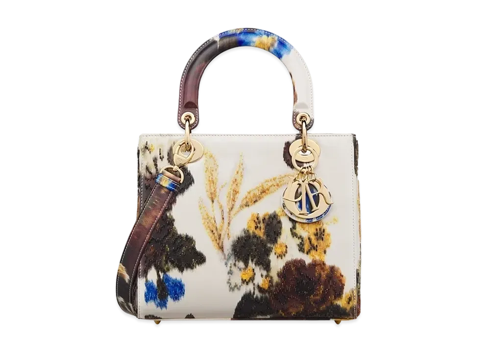 Dior Medium Lady Bag Print Embroidered Blurred Flowers Corn "Latte/Multicolor"