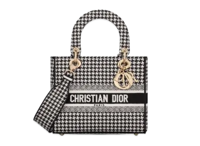 Dior Medium D-Lite Lady Bag Hound Tooth Embroidery "Black/White"