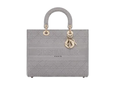 Dior Large Lady D Lite Bag Cannage Embroidery "Gray"