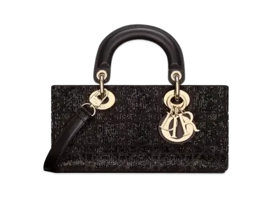 Dior Small Lady D-Joy Bag Cannage Cotton Micropearl Embroidery "Black"