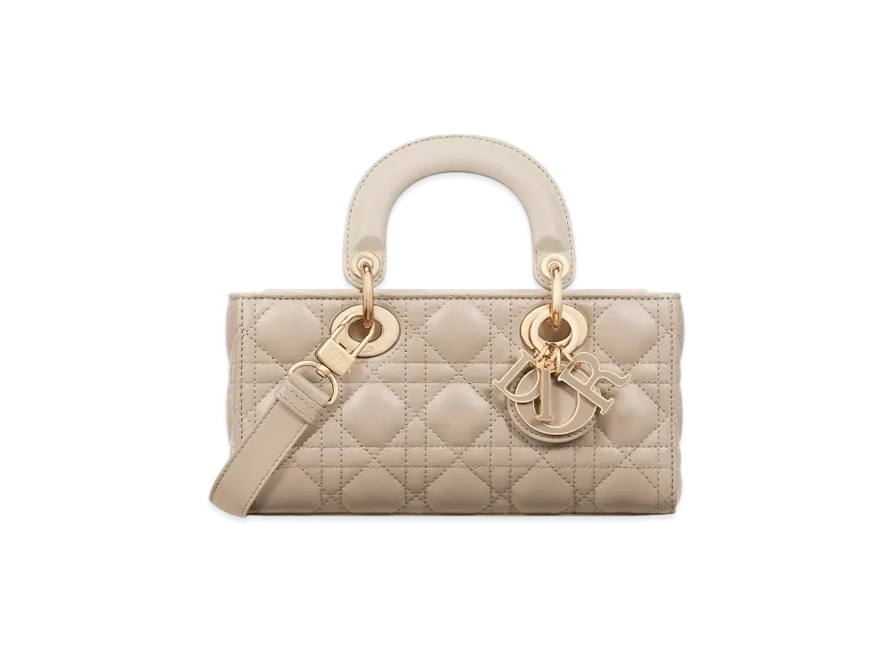 Dior Small Lady D-Joy Bag Two-Tone Cannage Lambskin "Light Biscuit/Linen Beige"