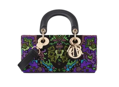 Dior Small Lady D-Joy Bag Satin Embroidered Indian Motif "Multicolor"