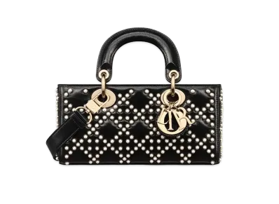 Dior Small Lady D-Joy Bag Crinkle Effect Resin Half Pearl Motif "Black/White"