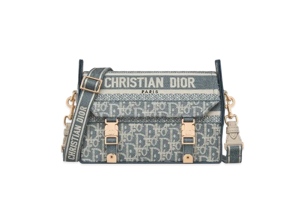 Dior Small Diorcamp Bag Dior Oblique Chambray-Effect Embroidery "Blue"