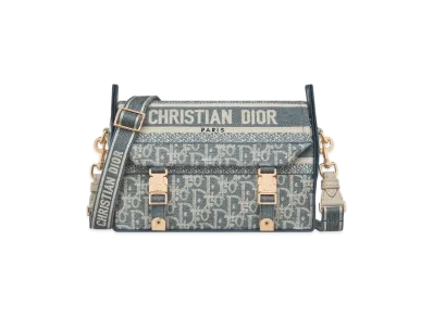Dior Small Diorcamp Bag Dior Oblique Chambray-Effect Embroidery "Blue"