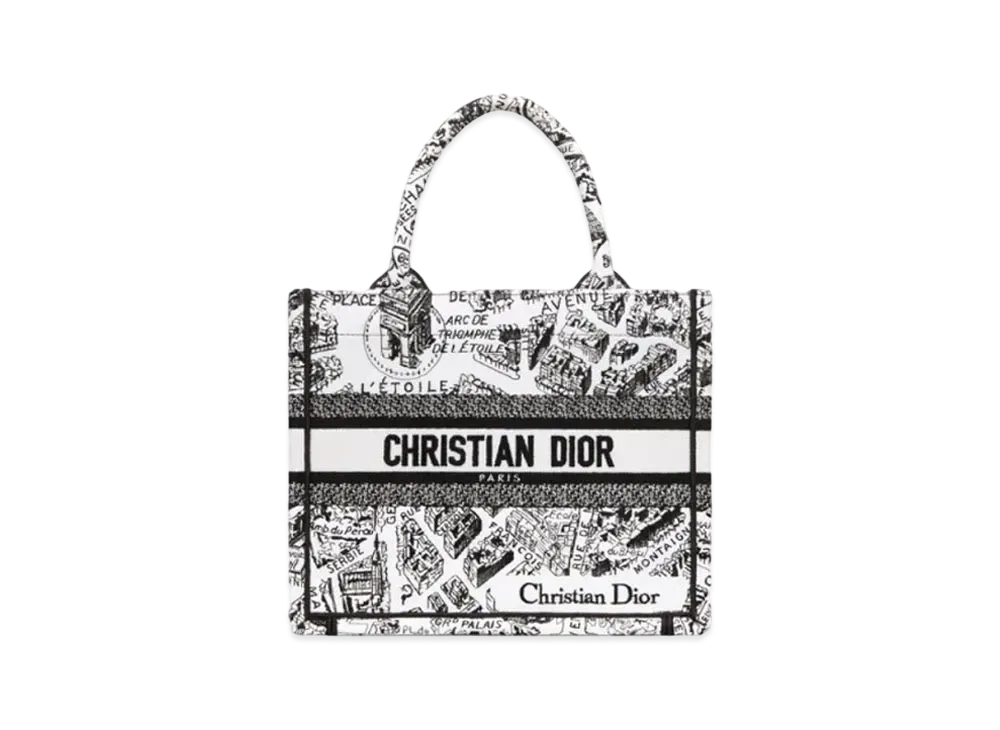 Dior Small Book Tote Plan de Paris Embroidery "White/Black"