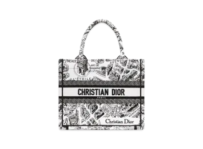 Dior Small Book Tote Plan de Paris Embroidery "White/Black"