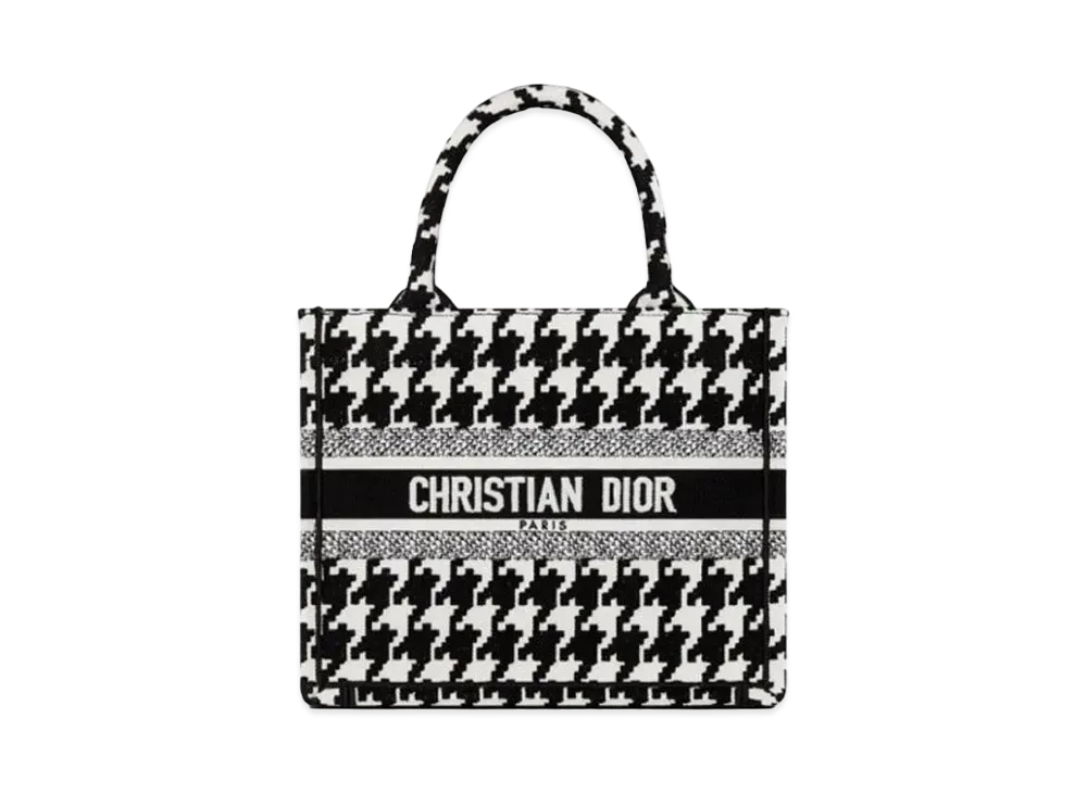 Dior Small Book Tote Bag Macro Houndstooth Motif "Black/White"