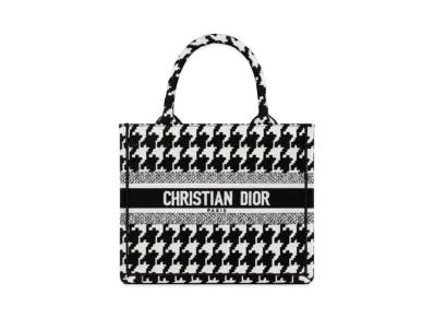 Dior Small Book Tote Bag Macro Houndstooth Motif "Black/White"